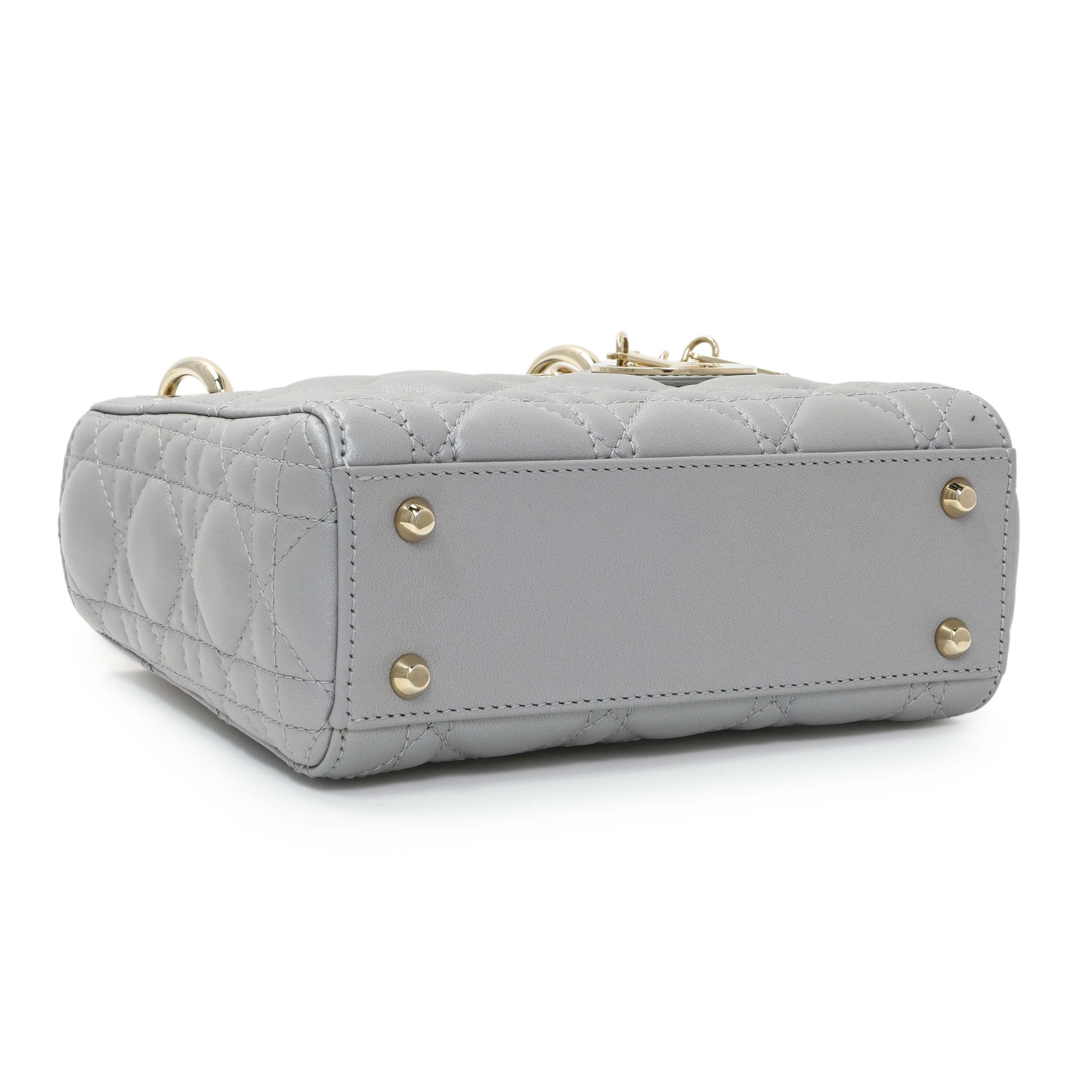 Exclusive Christian Dior Grey Metallic Lambskin Cannage Mini Lady Dior — Back View