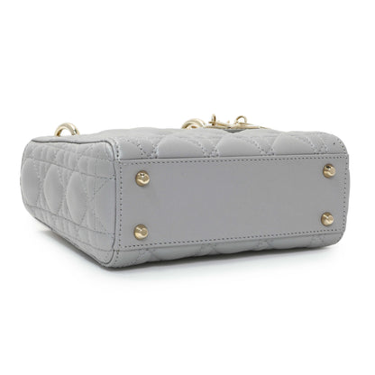 Exclusive Christian Dior Grey Metallic Lambskin Cannage Mini Lady Dior — Back View