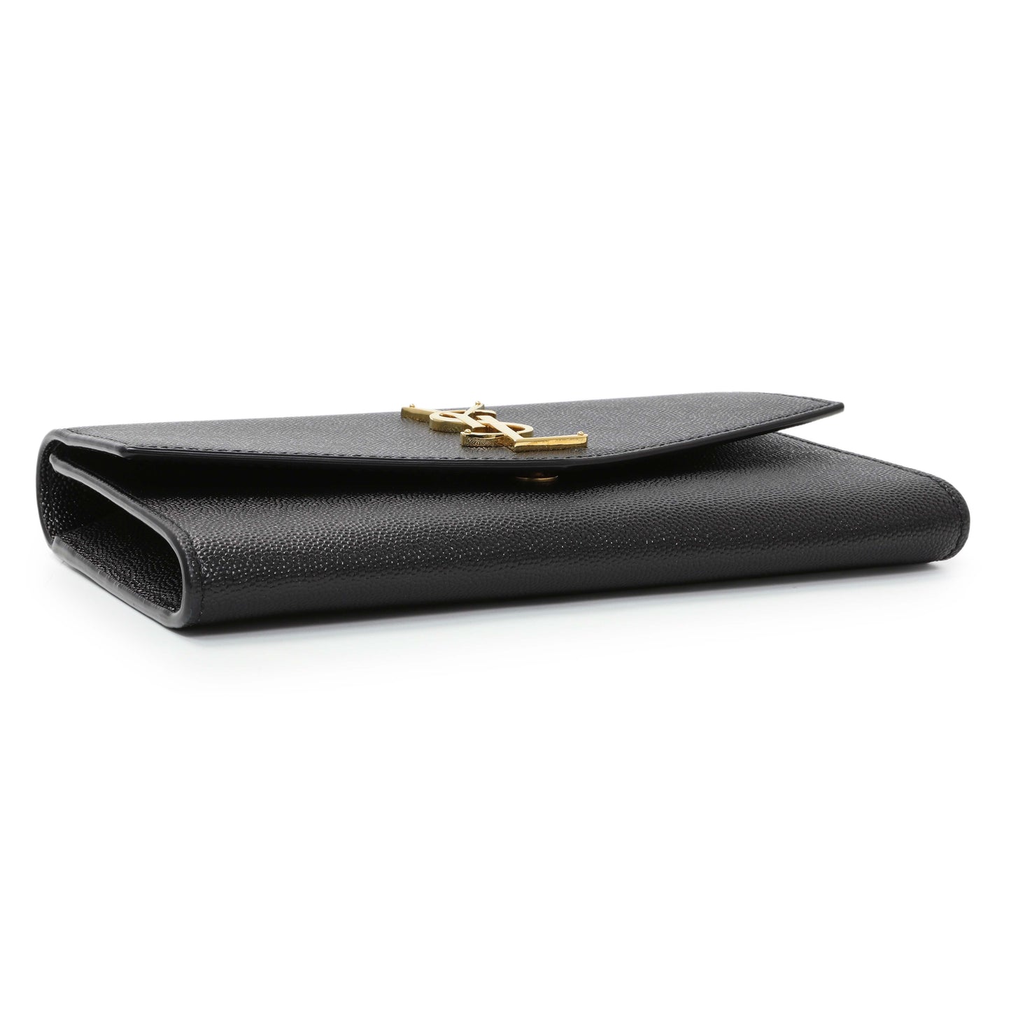 Exclusive Saint Laurent Black Grain De Poudre Monogram Uptown Chain Wallet — Back View