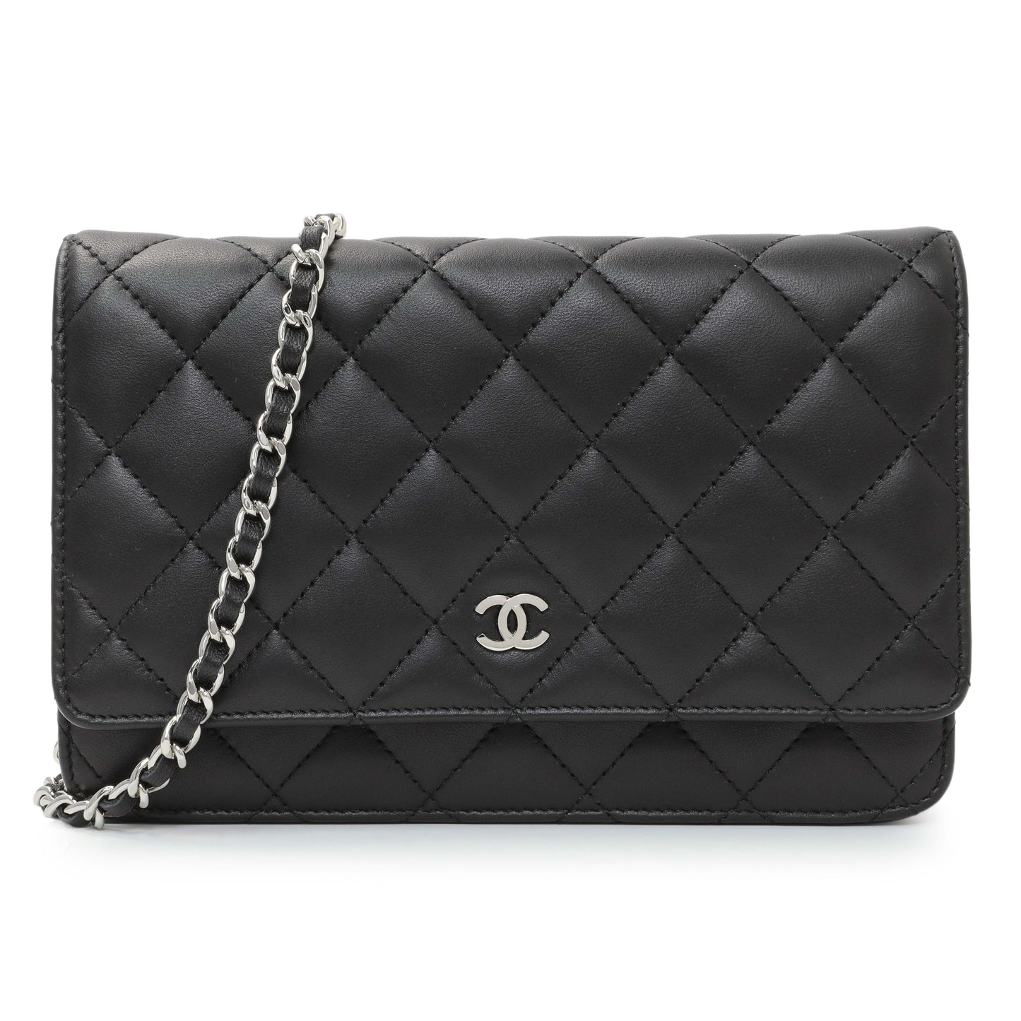 Exclusive Chanel Black Quilted Lambskin Wallet on Chain — Front View