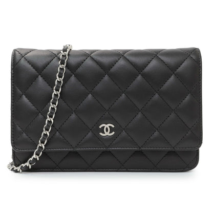 Exclusive Chanel Black Quilted Lambskin Wallet on Chain — Front View