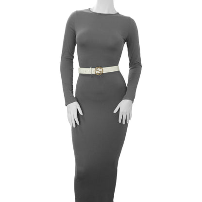 Exclusive Gucci White Calfskin Studded Interlocking G 30mm Belt — Detail View