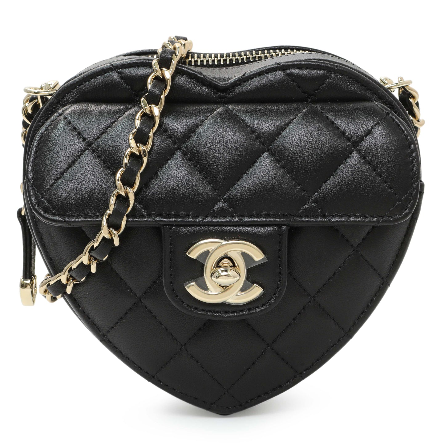 Exclusive Chanel Quilted Lambskin CC In Love Heart Clutch With Chain — Front View