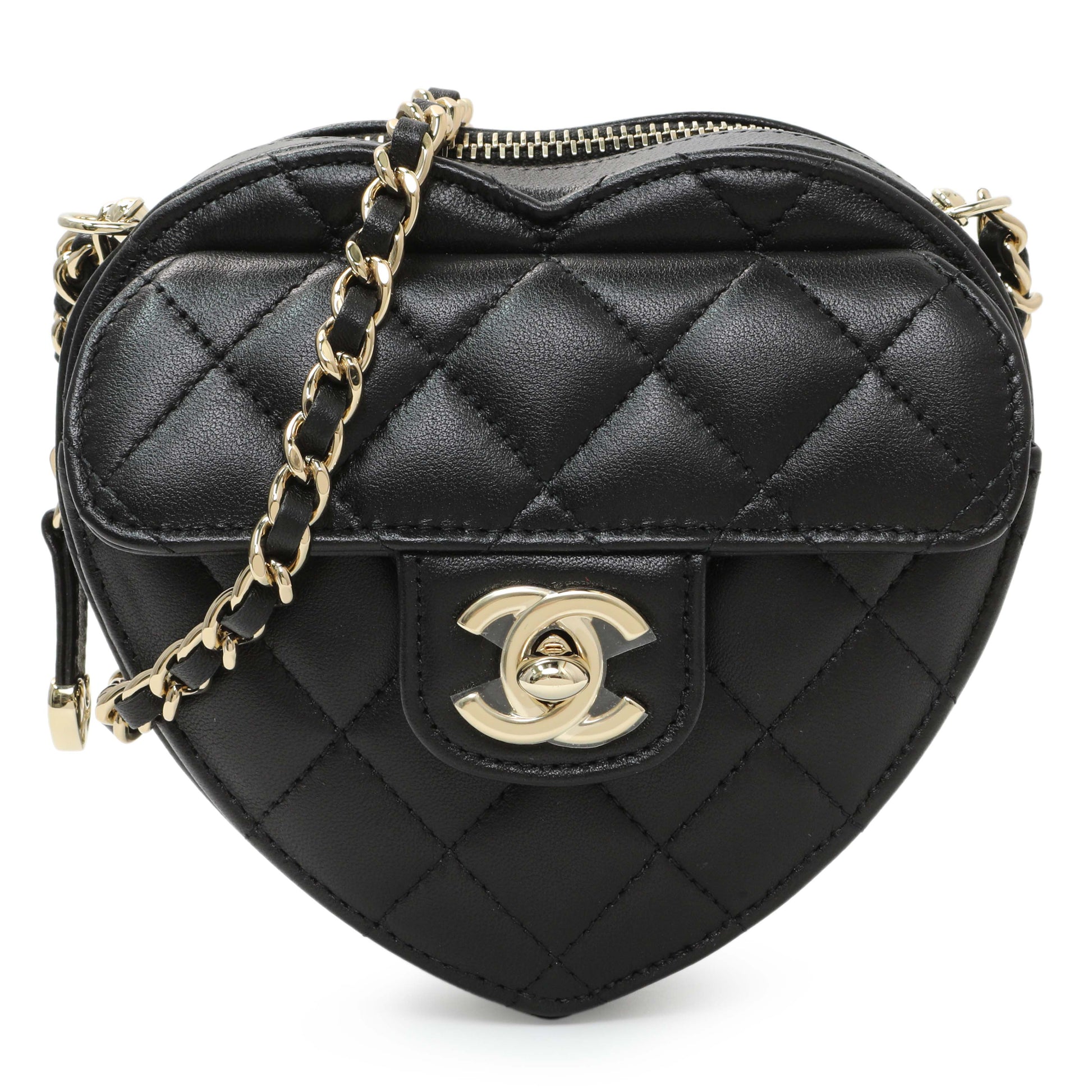 Exclusive Chanel Quilted Lambskin CC In Love Heart Clutch With Chain — Front View