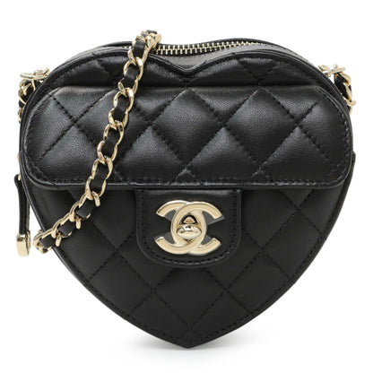 Exclusive Chanel Quilted Lambskin CC In Love Heart Clutch With Chain — Front View