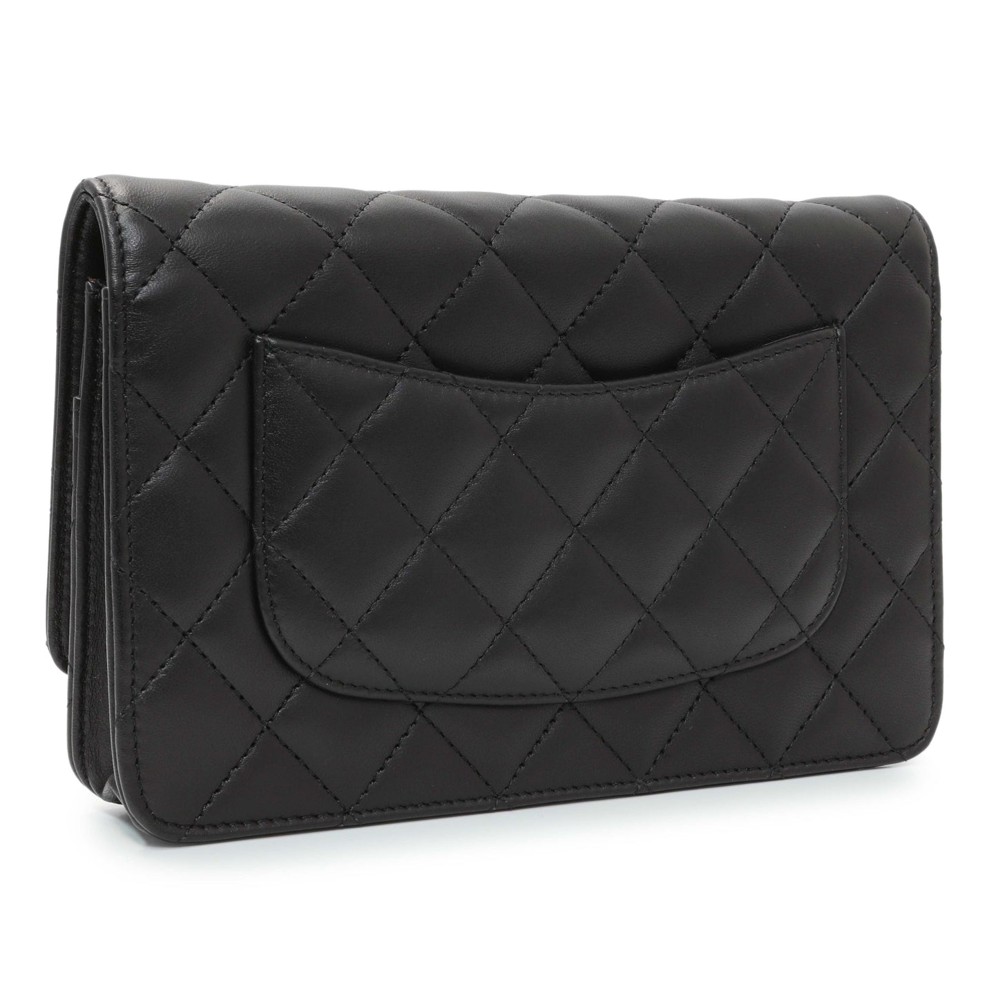 Exclusive Chanel Black Quilted Lambskin Wallet on Chain — Side View