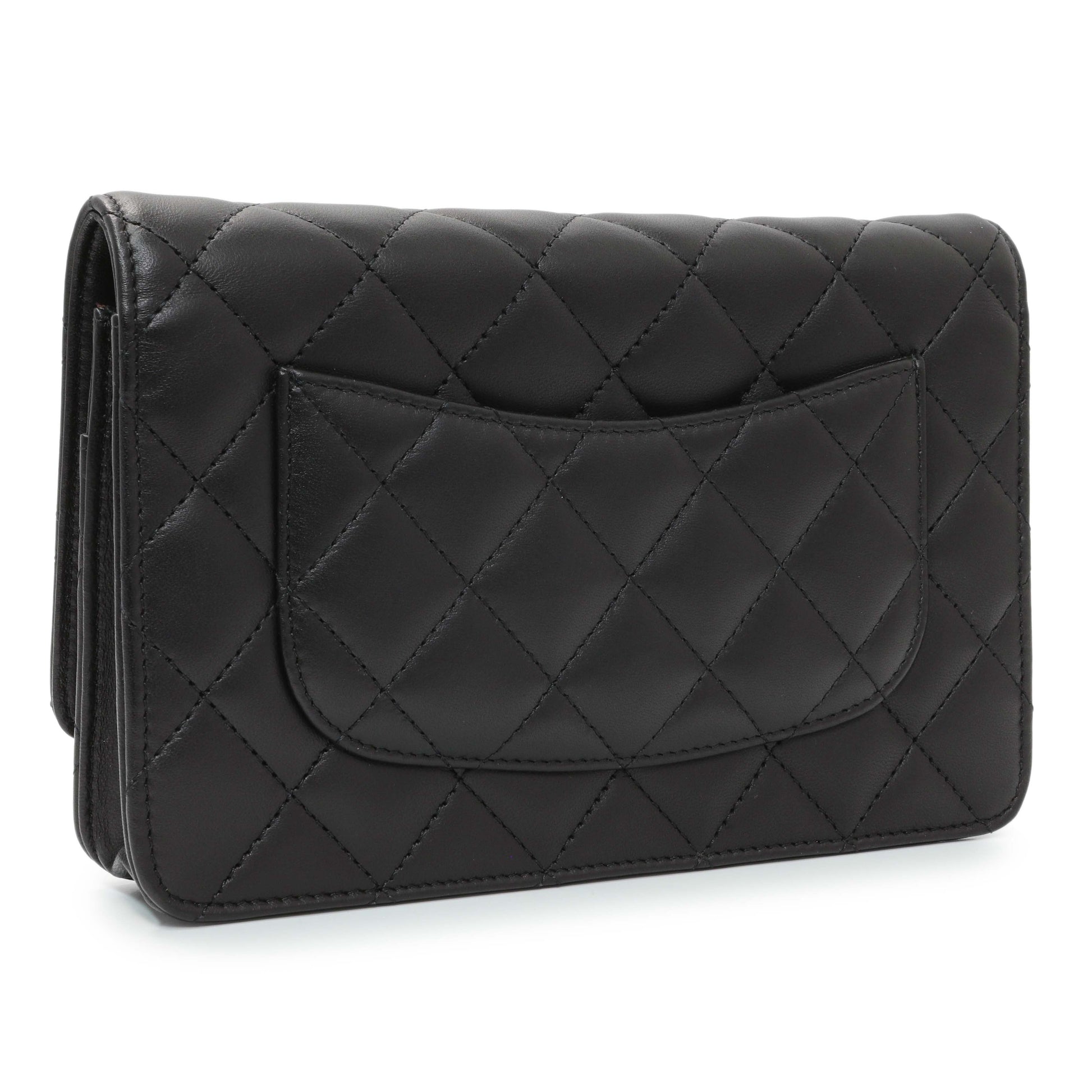 Exclusive Chanel Black Quilted Lambskin Wallet on Chain — Side View