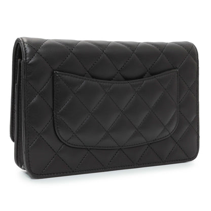Exclusive Chanel Black Quilted Lambskin Wallet on Chain — Side View