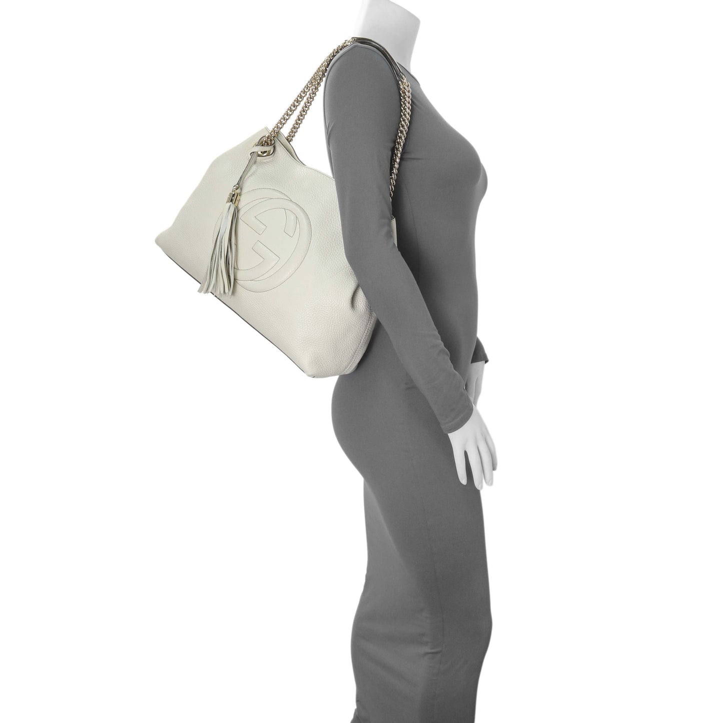 Exclusive Gucci White Pebbled Calfskin Medium Soho Chain Shoulder Bag — Alternate View 11