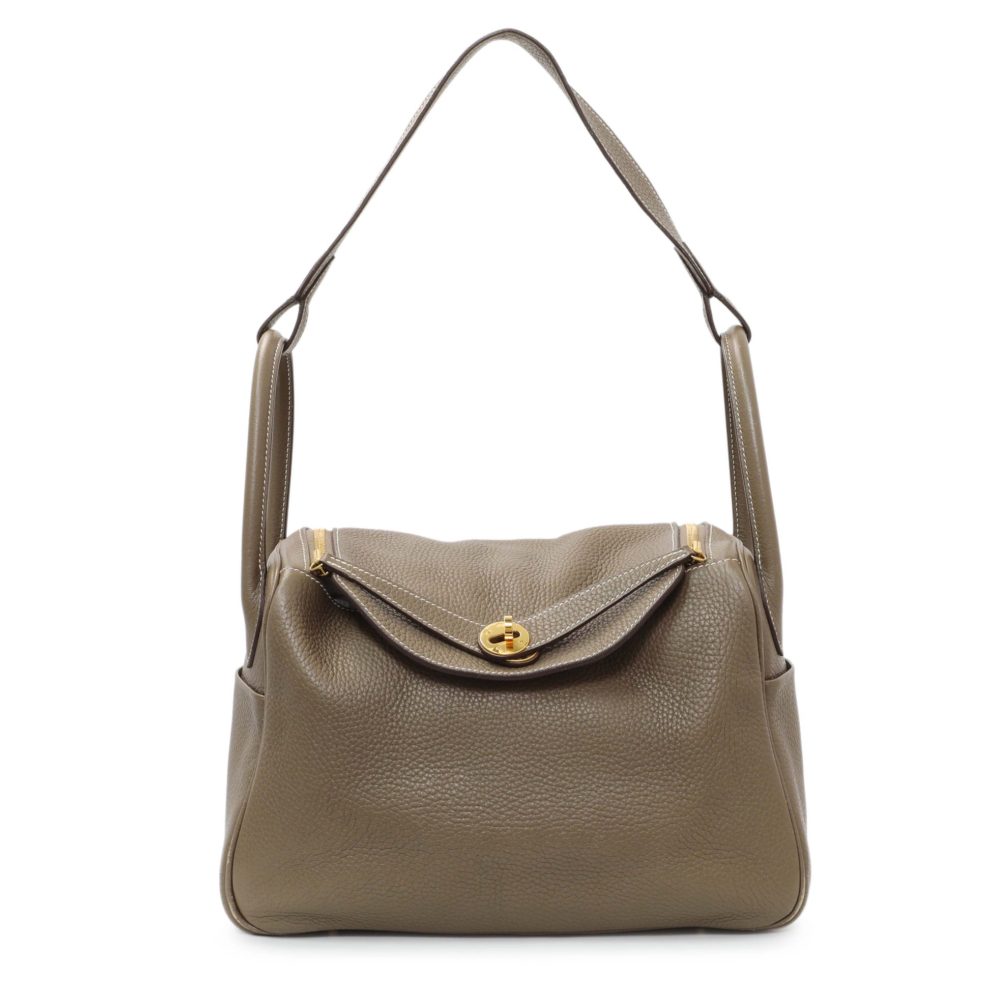 Exclusive Hermes Etoupe Taurillon Clemence Lindy 30 — Front View