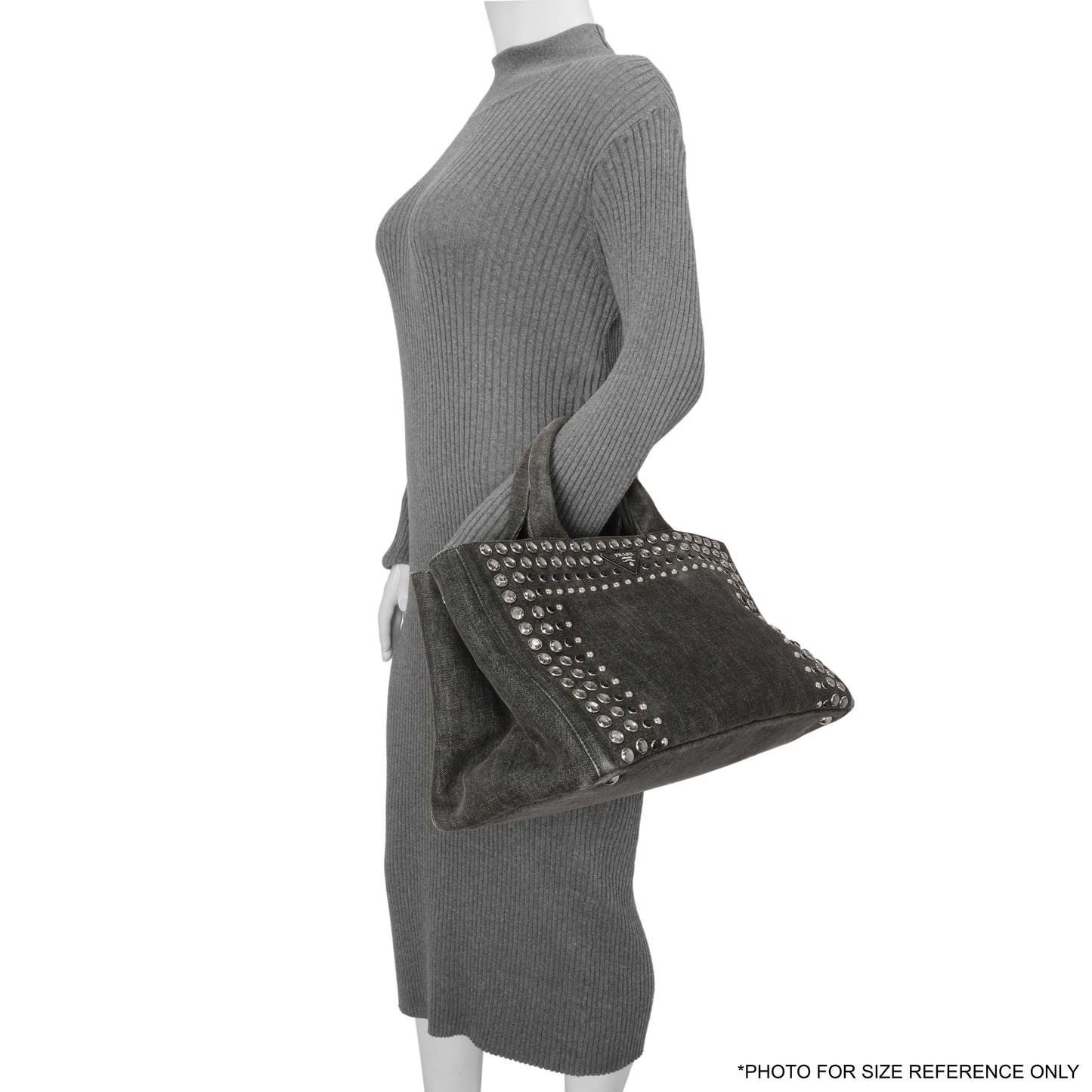 Exclusive Prada Grey Canapa Crystal Studded Tote — Alternate View 10
