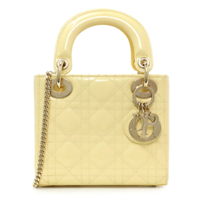 Exclusive Christian Dior Yellow Patent Cannage Mini Lady Dior — Front View