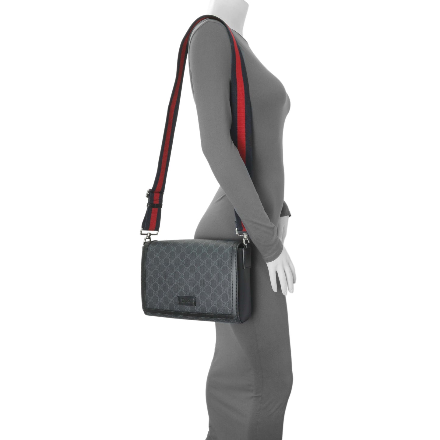 Exclusive Gucci Black GG Supreme Monogram Medium Crossbody Messenger — Alternate View 11