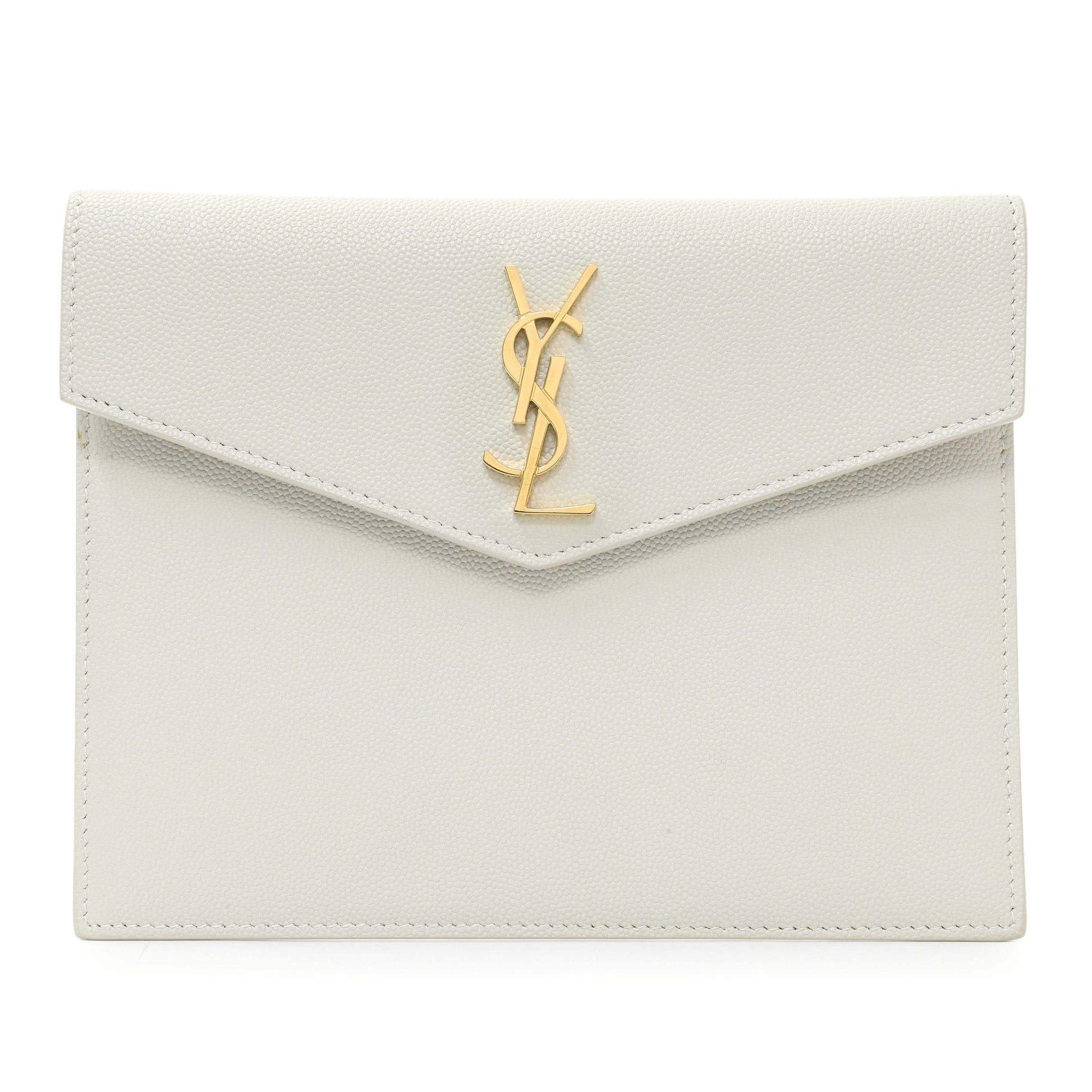Exclusive Saint Laurent White Grain De Poudre Uptown Baby Pouch — Front View