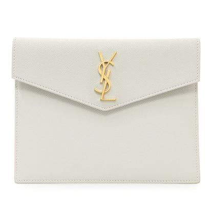 Exclusive Saint Laurent White Grain De Poudre Uptown Baby Pouch — Front View