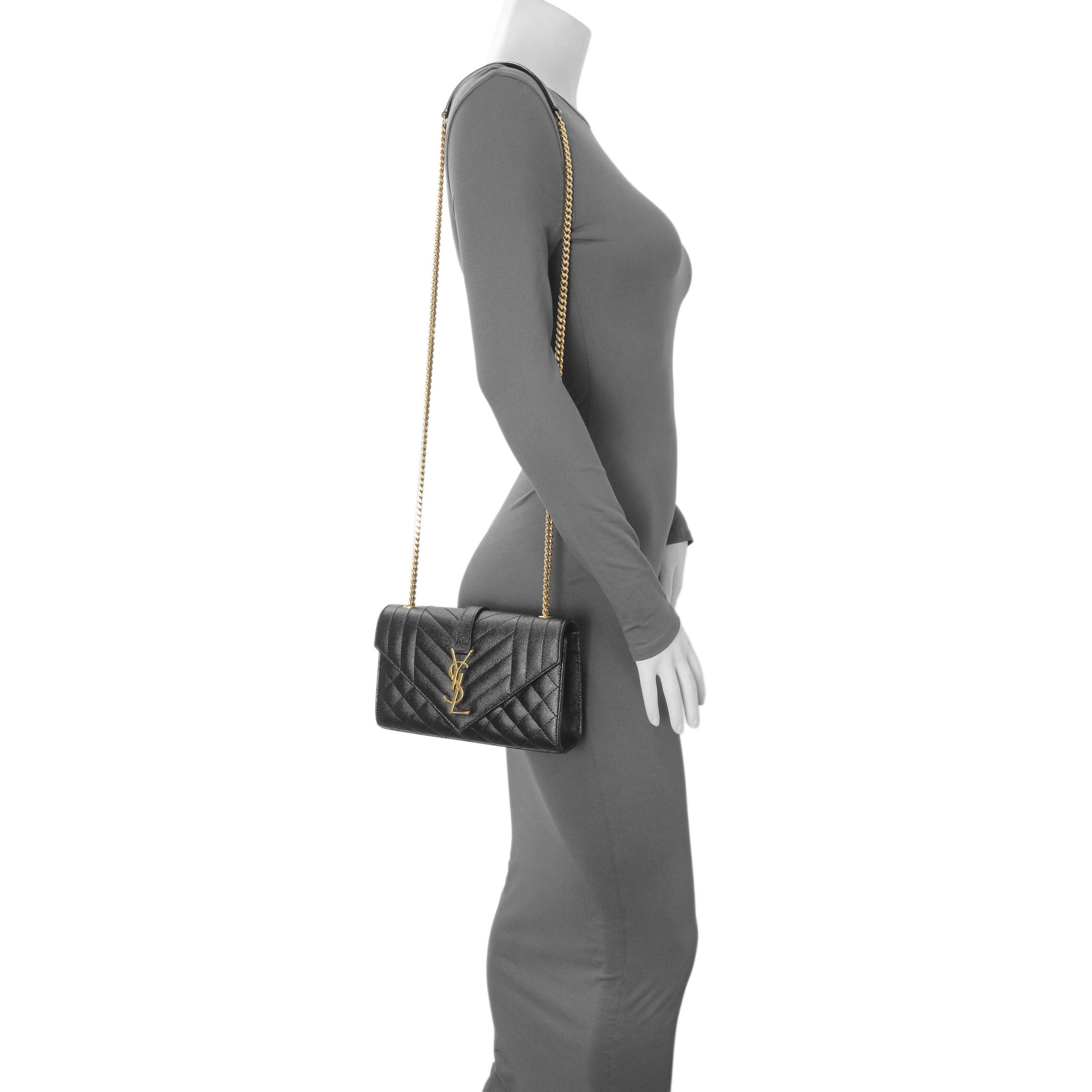 Exclusive Saint Laurent Black Grain De Poudre Textured Mixed Matelasse Triquilt Small Monogram Satchel — Alternate View 14
