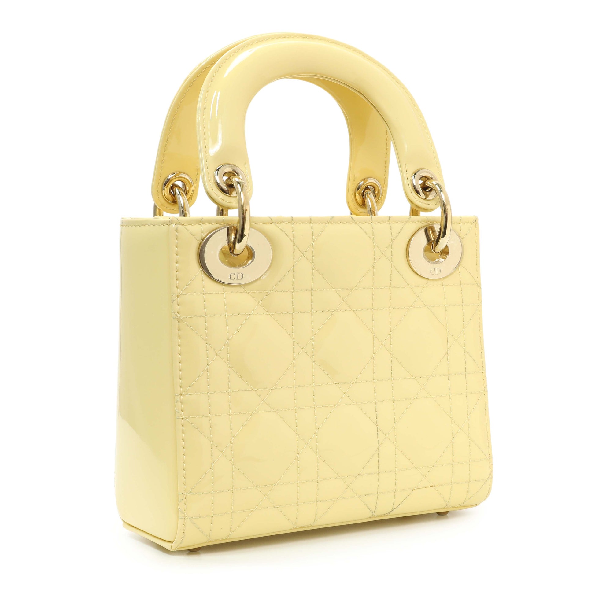 Exclusive Christian Dior Yellow Patent Cannage Mini Lady Dior — Side View