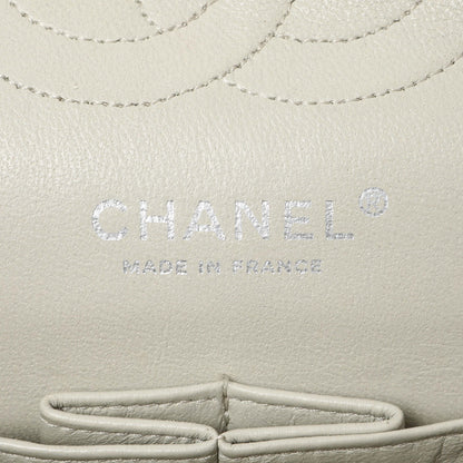 Exclusive Chanel Beige Crinkled Patent Medium Double Flap — Detail View