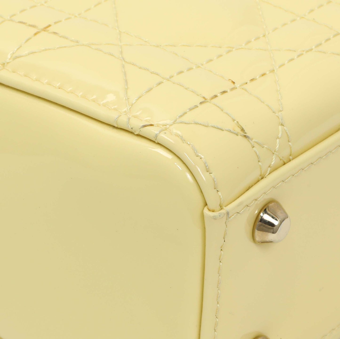 Exclusive Christian Dior Yellow Patent Cannage Mini Lady Dior — Top View