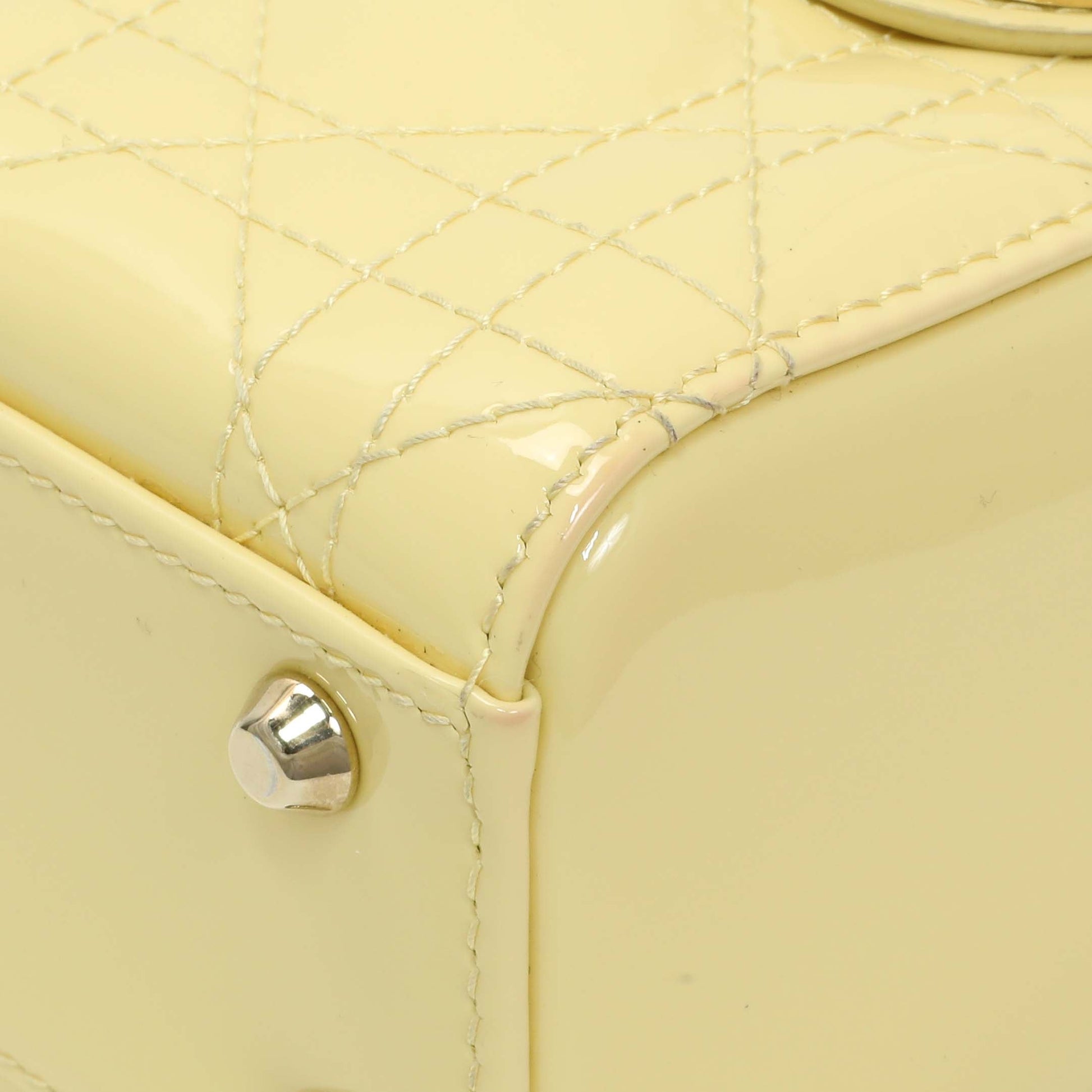 Exclusive Christian Dior Yellow Patent Cannage Mini Lady Dior — Detail View