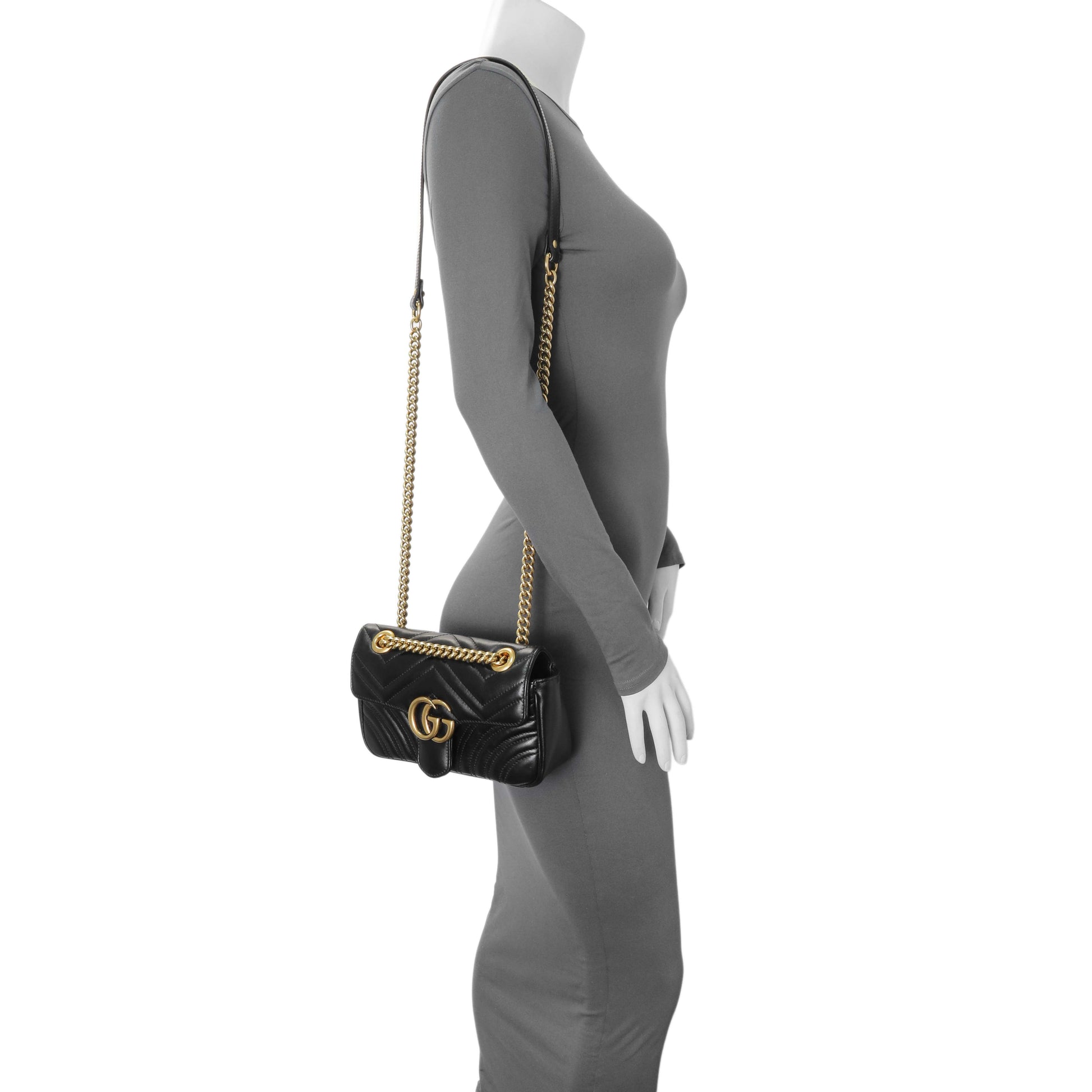 Exclusive Gucci Black Calfskin Matelasse Mini GG Marmont Shoulder Bag — Alternate View 7