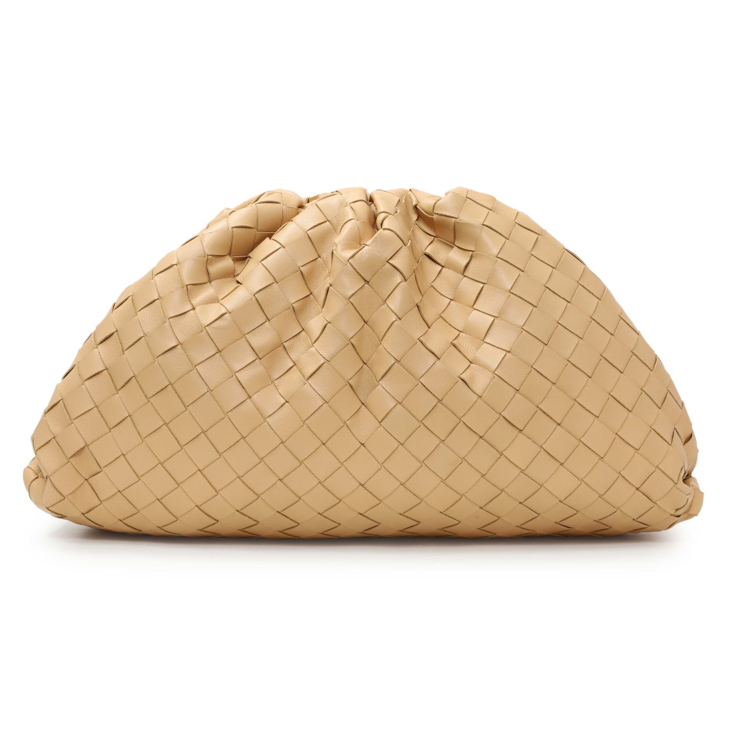 Exclusive Bottega Veneta Almond Nappa Maxi Intrecciato The Pouch Oversized Clutch — Front View
