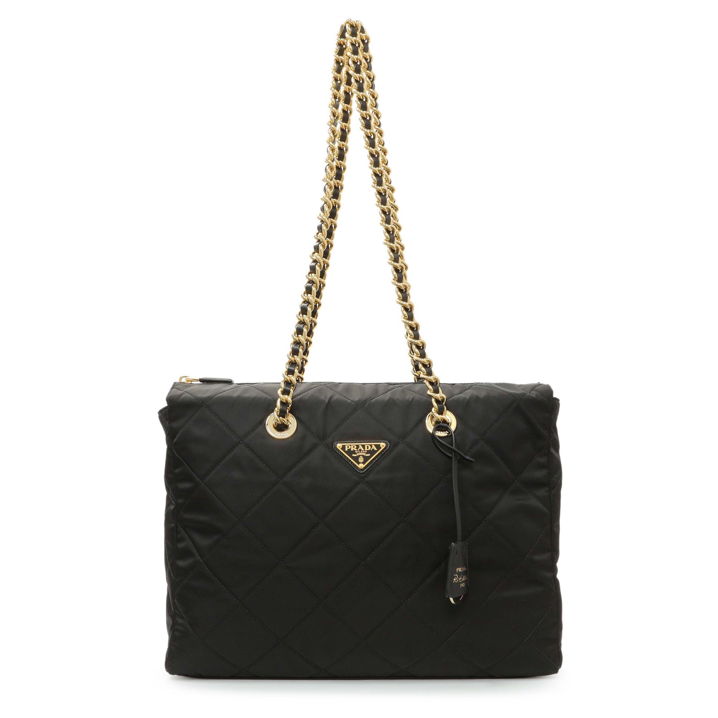 Exclusive Prada Black Re-Nylon Triangle Stitched Re-Edition 1995 Chaine Large Shoulder Bag — Front View