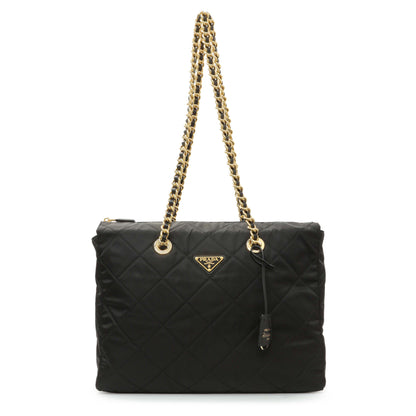 Exclusive Prada Black Re-Nylon Triangle Stitched Re-Edition 1995 Chaine Large Shoulder Bag — Front View