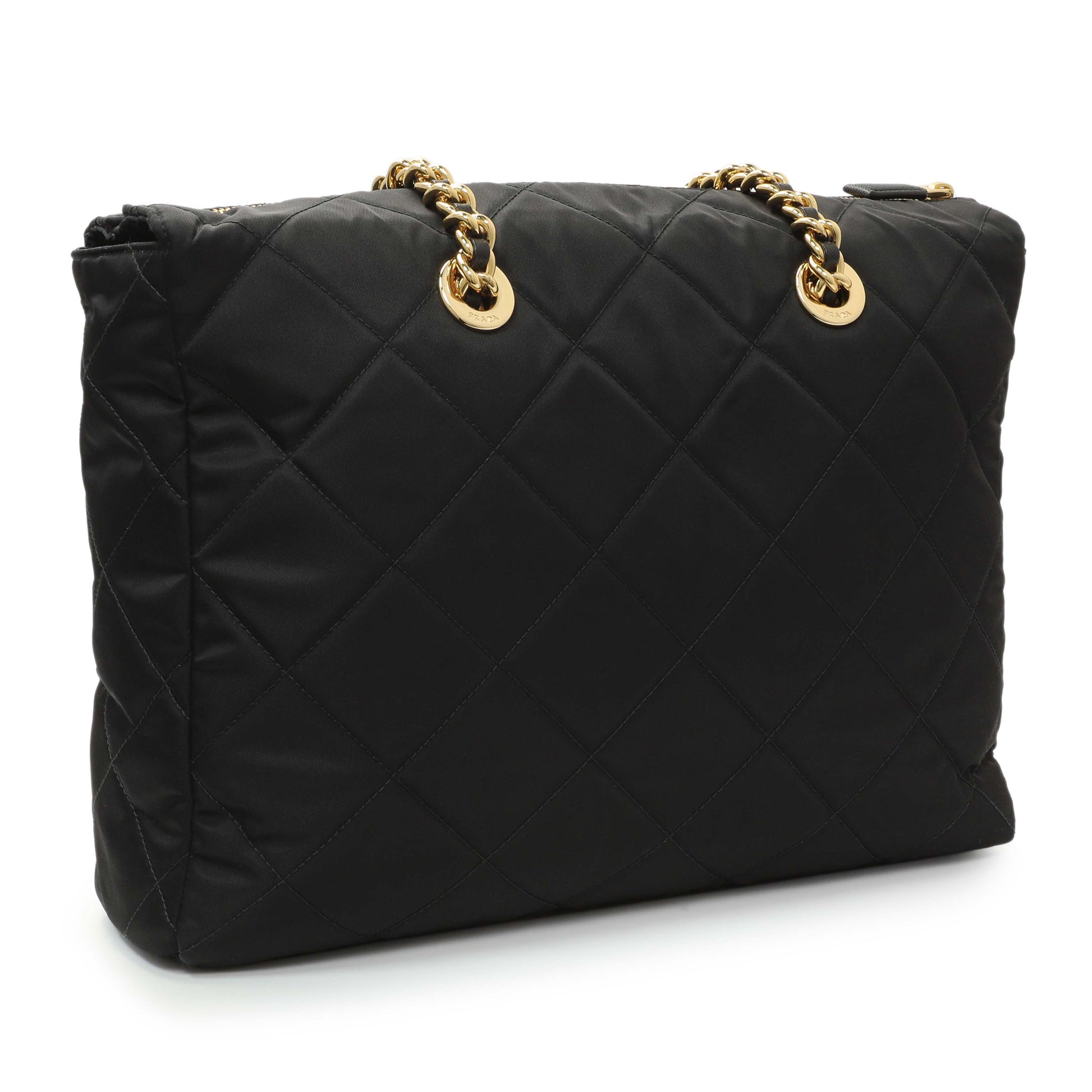 Exclusive Prada Black Re-Nylon Triangle Stitched Re-Edition 1995 Chaine Large Shoulder Bag — Side View