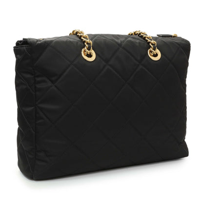 Exclusive Prada Black Re-Nylon Triangle Stitched Re-Edition 1995 Chaine Large Shoulder Bag — Side View