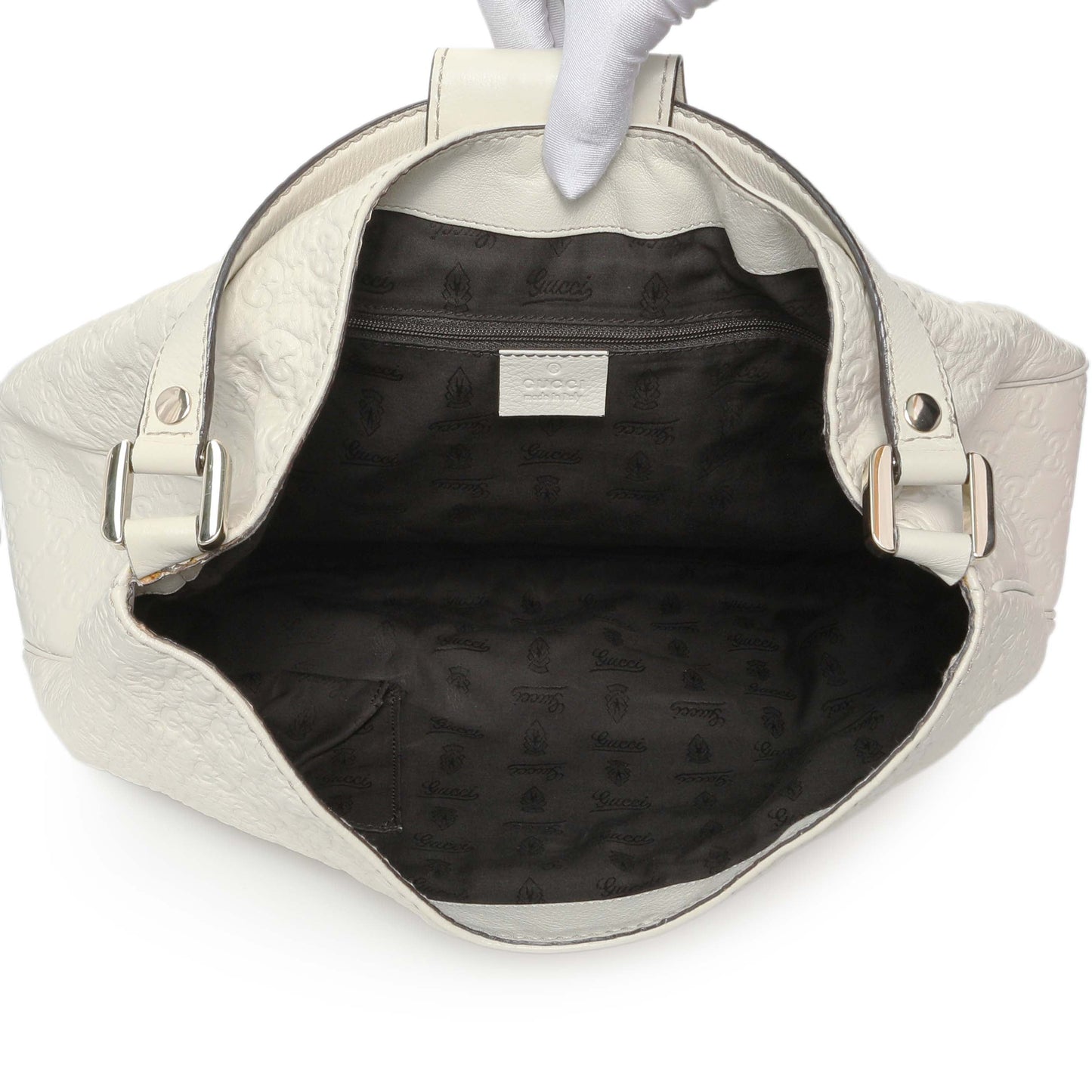 Exclusive Gucci White Guccissima Large New Ladies Web Hobo — Top View
