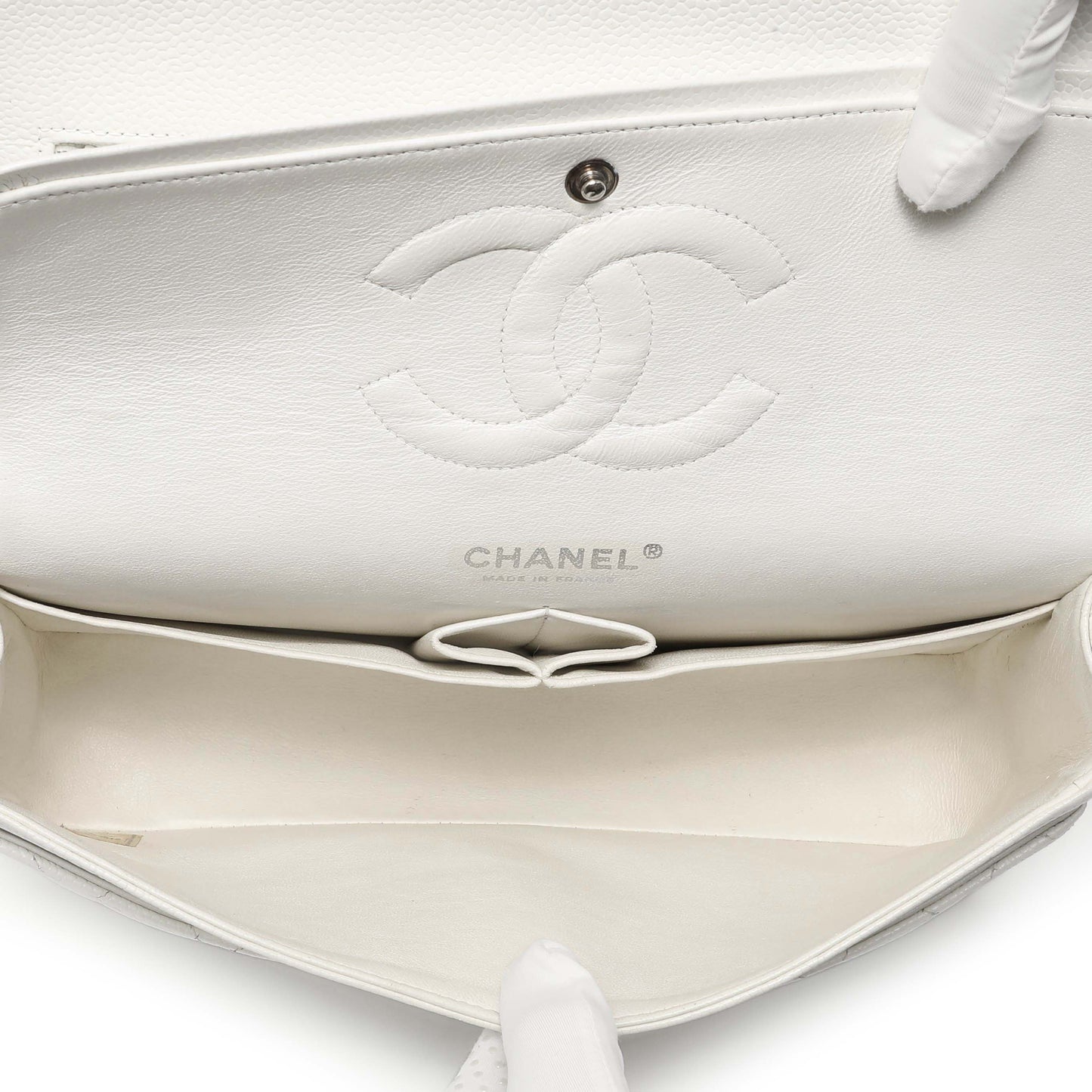 Exclusive Chanel White Quilted Caviar Medium Classic Double Flap — Alternate View 8