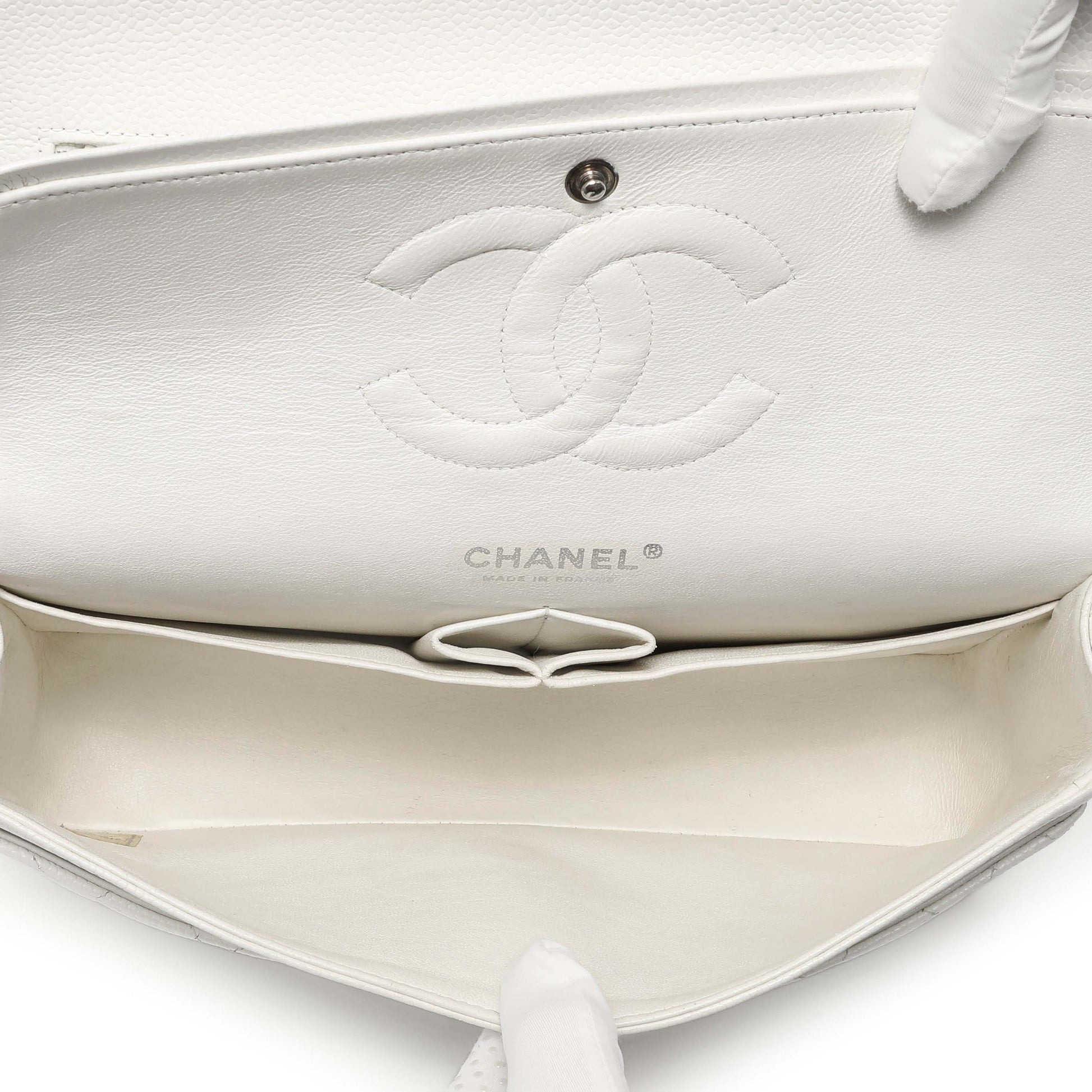 Exclusive Chanel White Quilted Caviar Medium Classic Double Flap — Alternate View 8