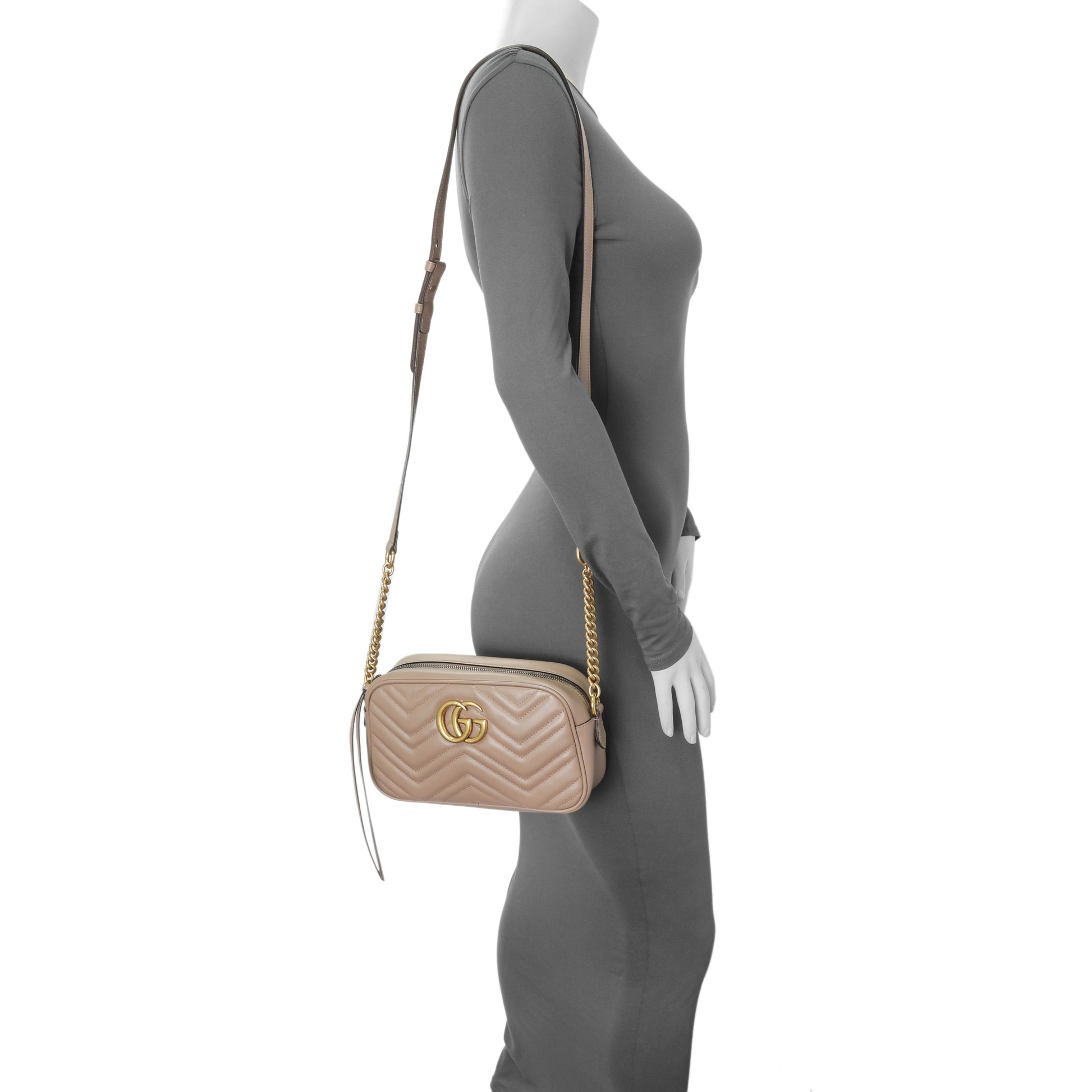 Exclusive Gucci Porcelain Rose Calfskin Matelasse Small GG Marmont Chain Shoulder Bag — Alternate View 7