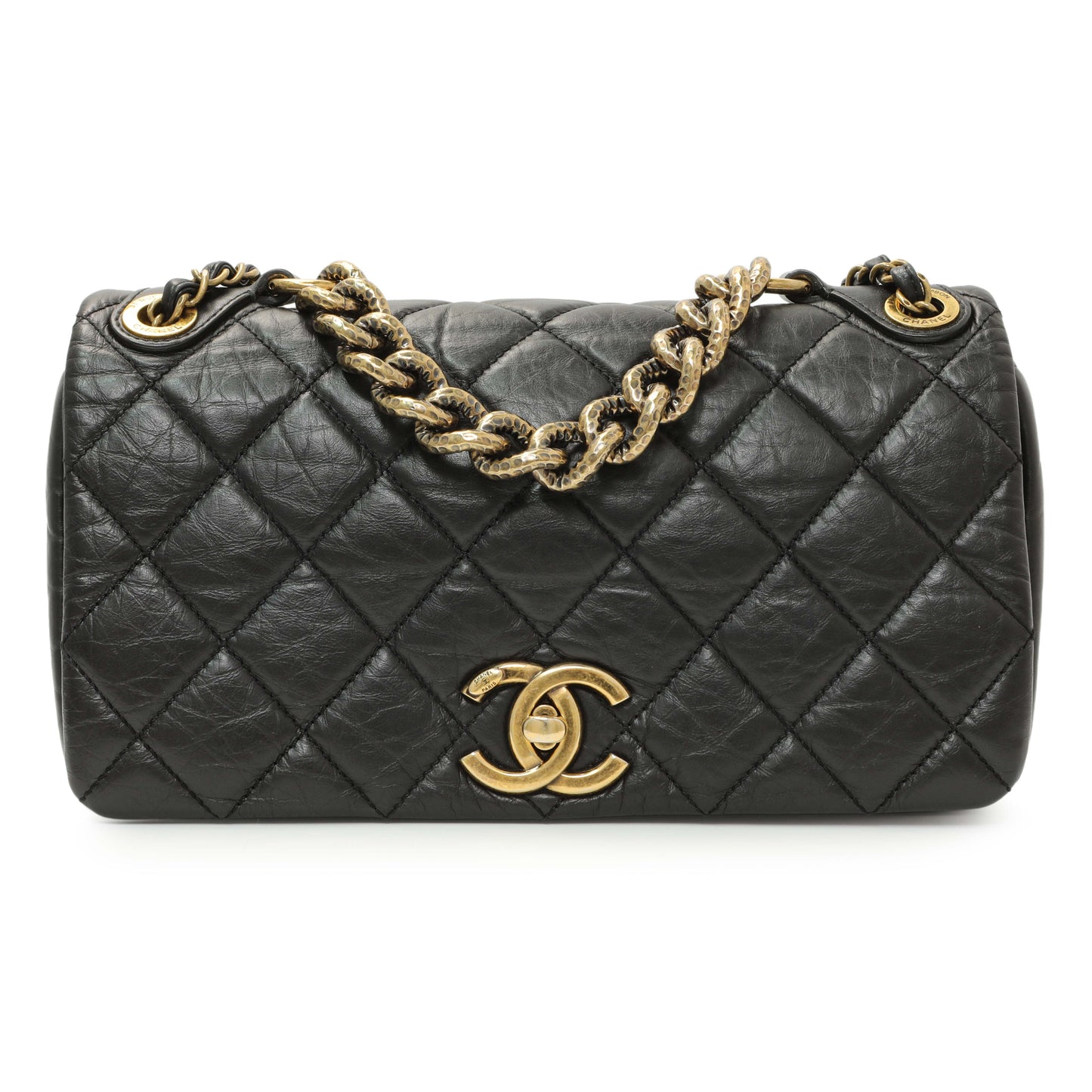 Exclusive Chanel Black Quilted Aged Calfskin Pondichery Flap — Front View