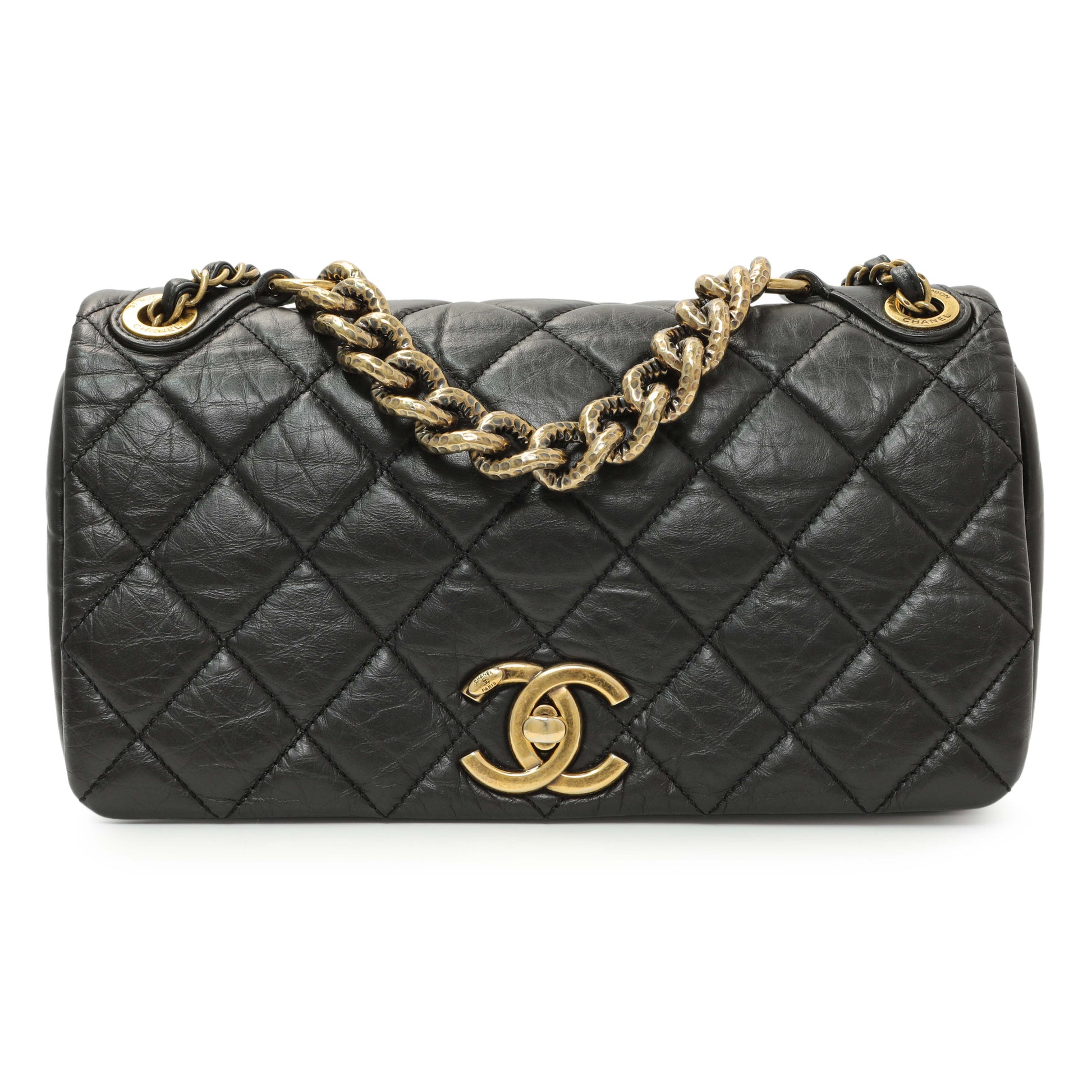 Exclusive Chanel Black Quilted Aged Calfskin Pondichery Flap — Front View