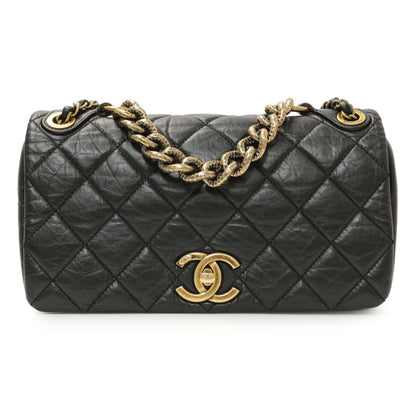 Exclusive Chanel Black Quilted Aged Calfskin Pondichery Flap — Front View