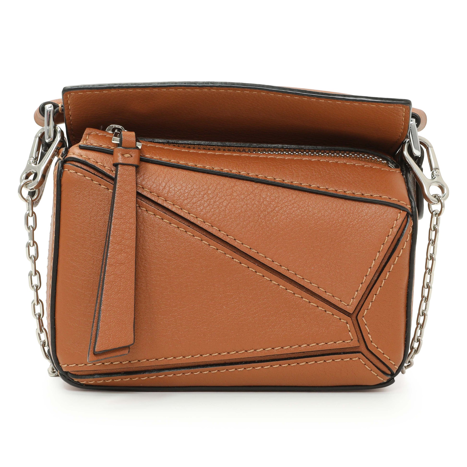 Exclusive Loewe Tan Calfskin Nano Puzzle Bag — Front View