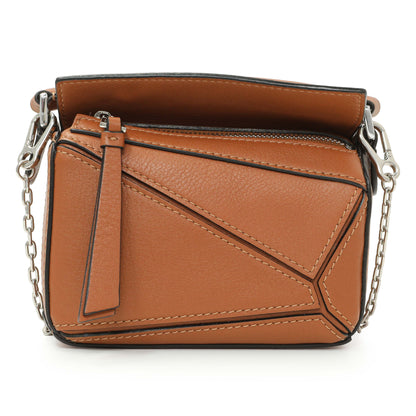 Exclusive Loewe Tan Calfskin Nano Puzzle Bag — Front View