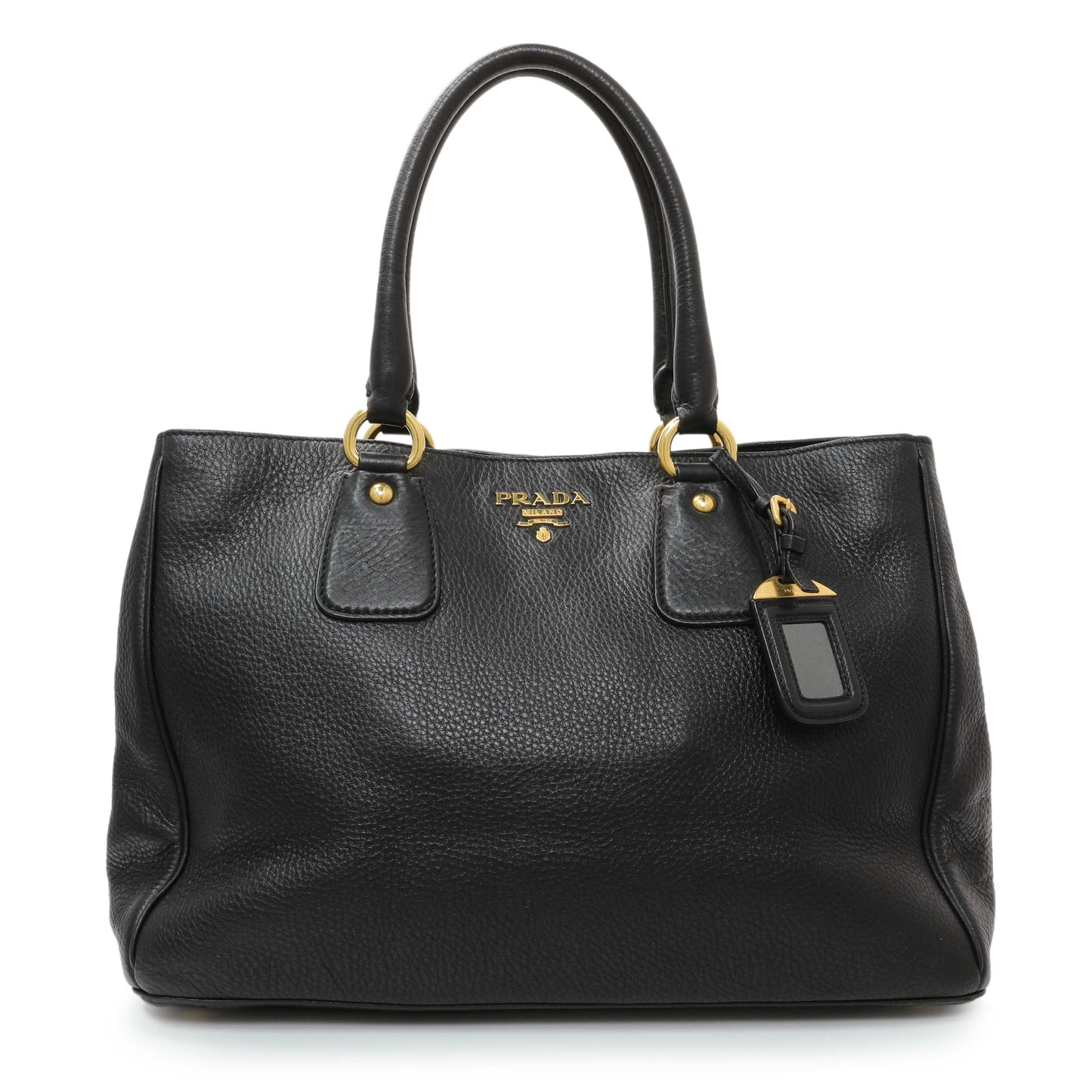 Exclusive Prada Black Vitello Daino Shopping Tote — Front View