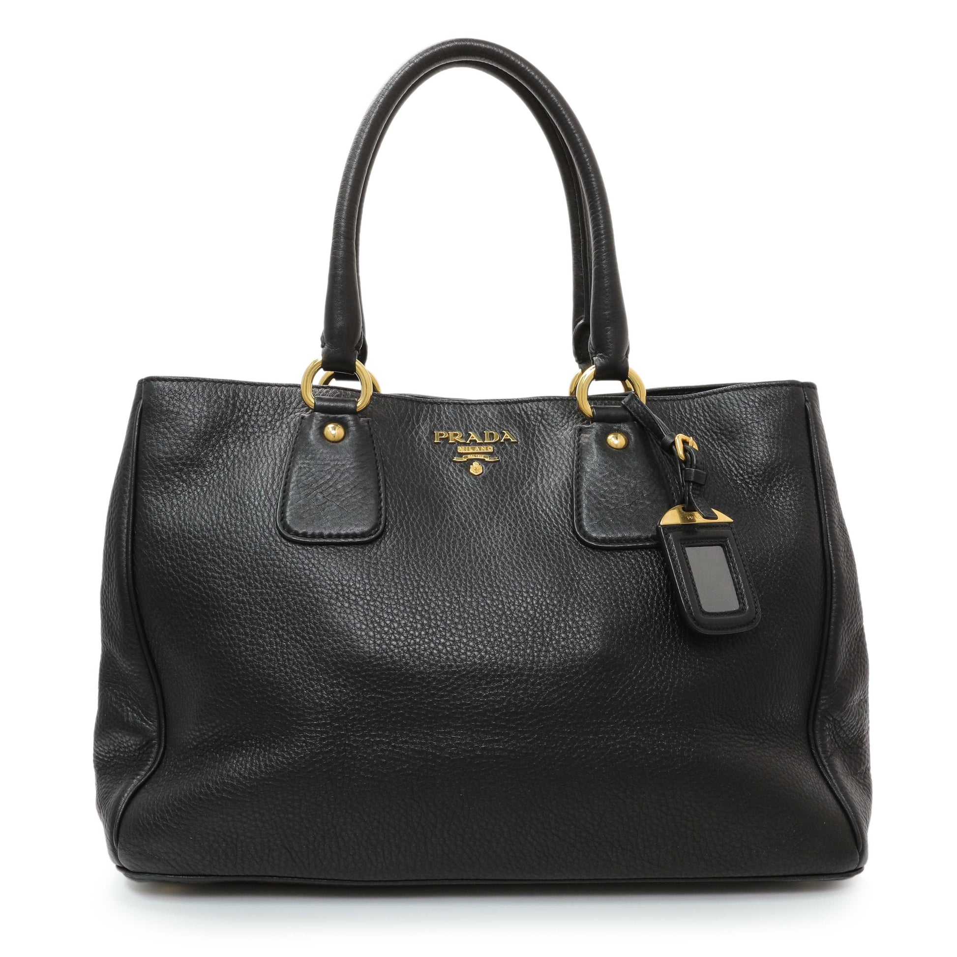 Exclusive Prada Black Vitello Daino Shopping Tote — Front View