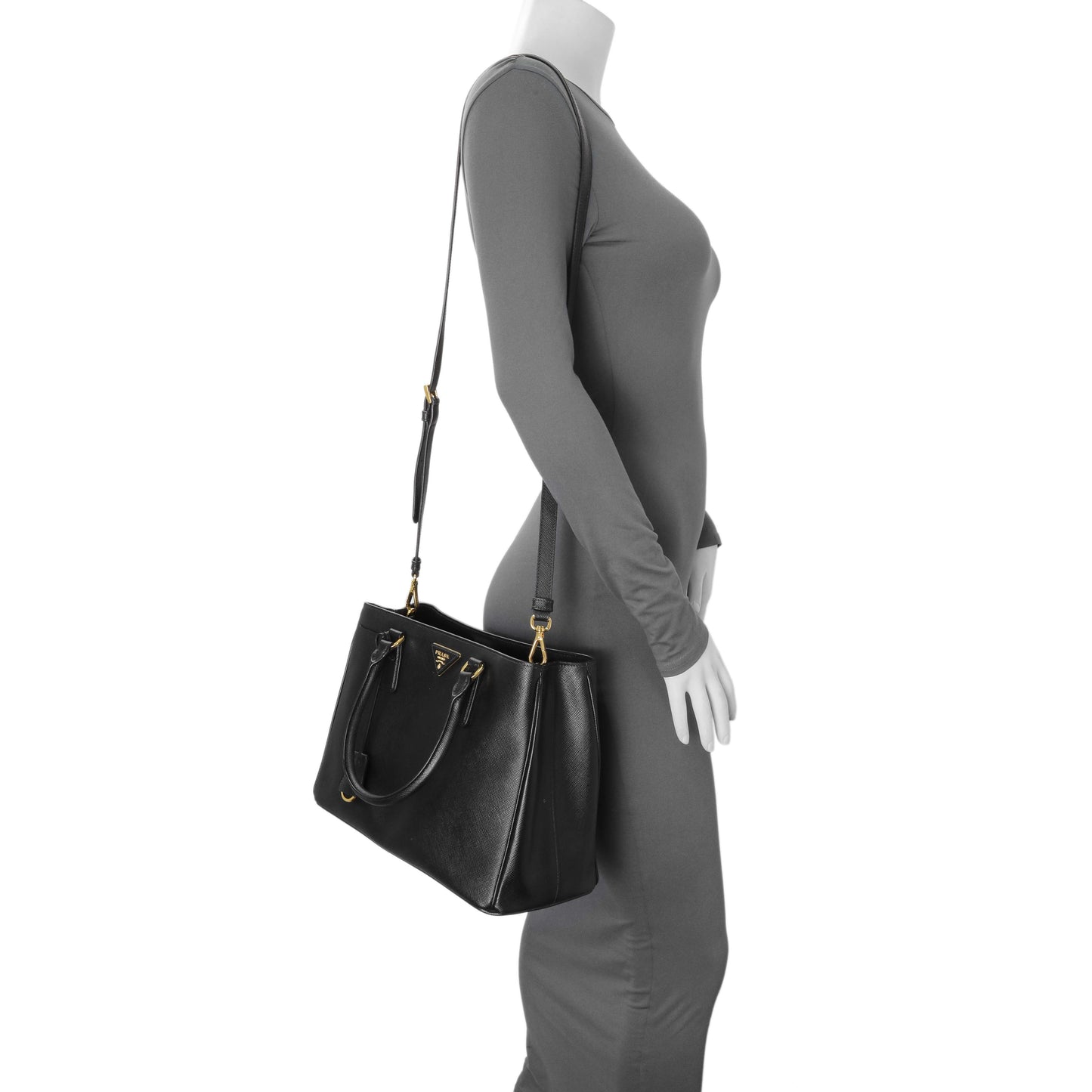 Exclusive Prada Black Saffiano Medium Galleria Double Zip Tote — Alternate View 10