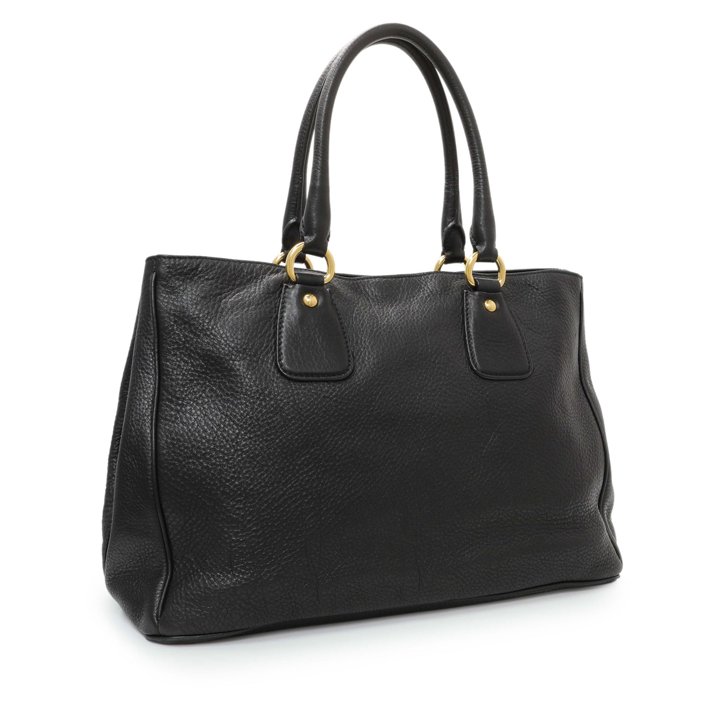 Exclusive Prada Black Vitello Daino Shopping Tote — Side View