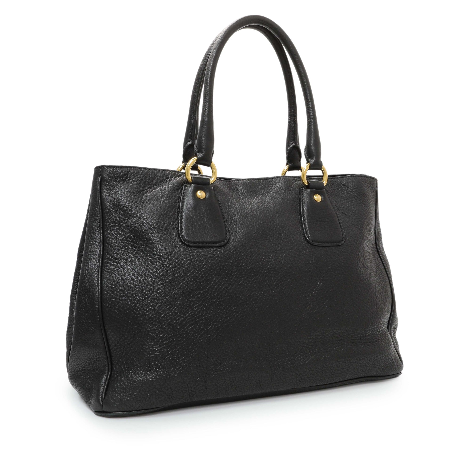 Exclusive Prada Black Vitello Daino Shopping Tote — Side View