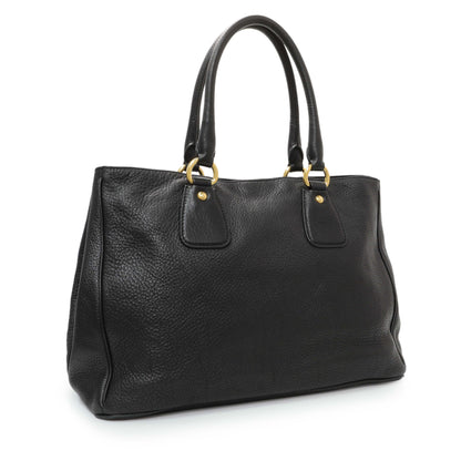 Exclusive Prada Black Vitello Daino Shopping Tote — Side View
