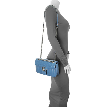 Exclusive Gucci Blue Calfskin Matelasse Aria Small GG Marmont Shoulder Bag — Alternate View 13