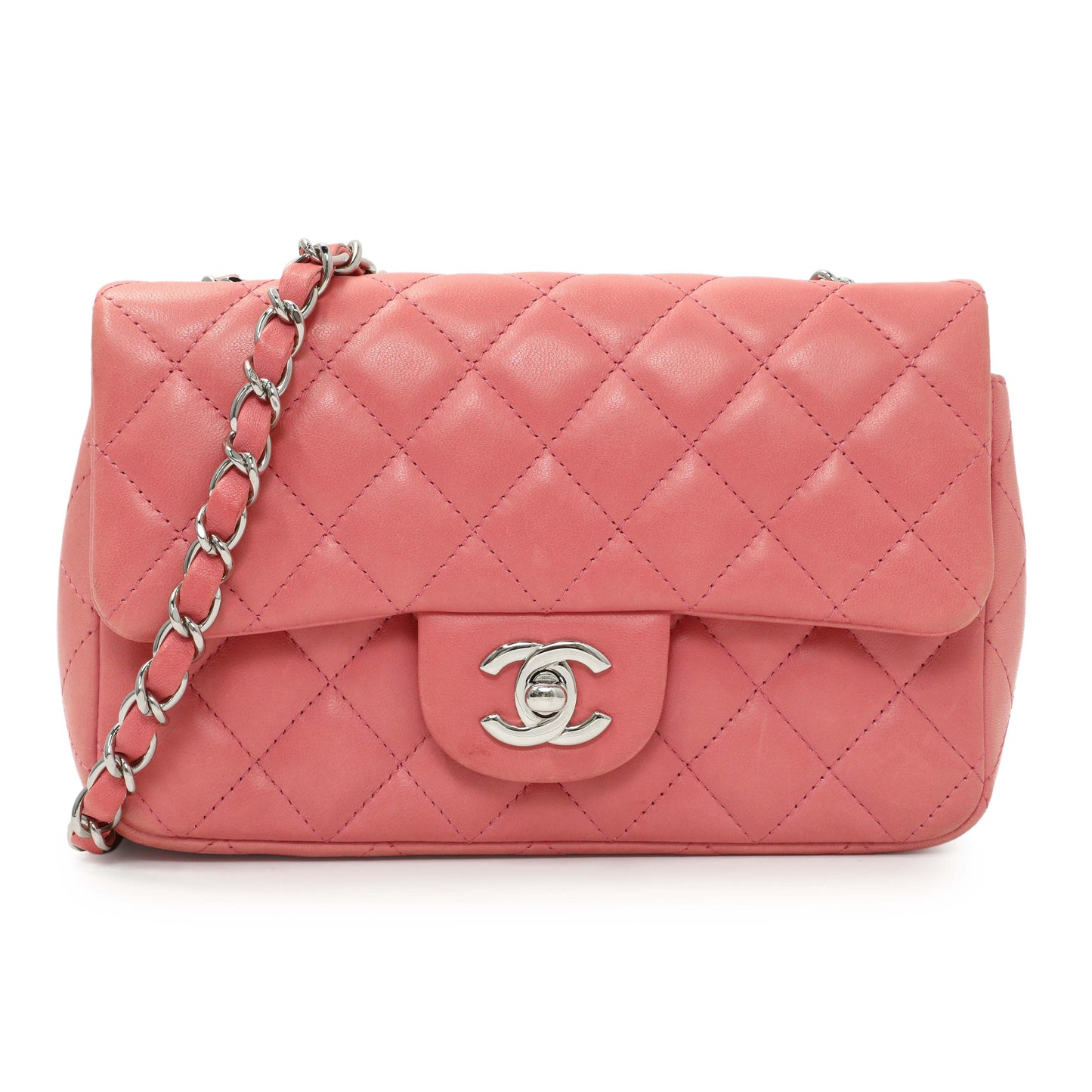 Exclusive Chanel Pink Quilted Lambskin Mini Rectangular Flap — Front View