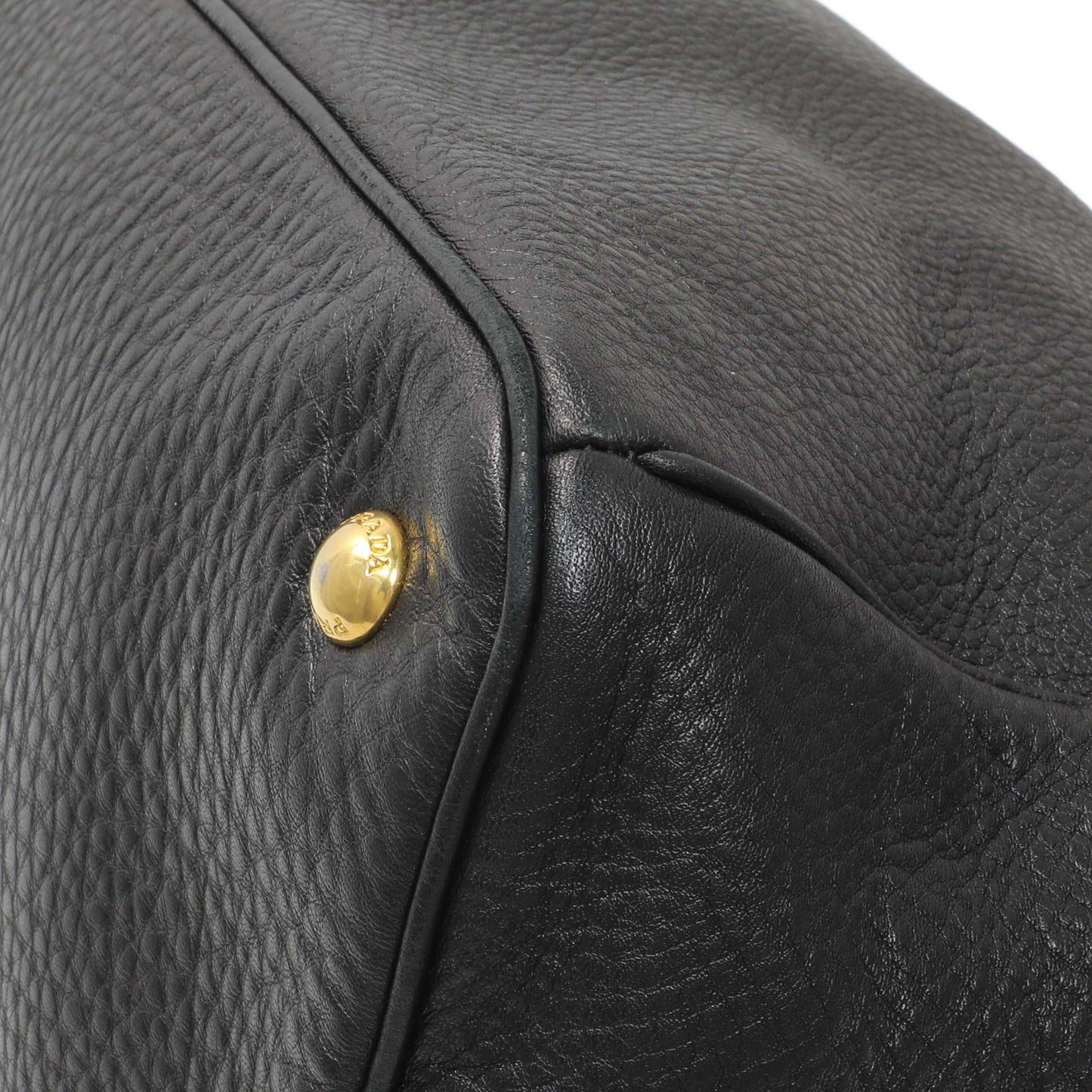 Exclusive Prada Black Vitello Daino Shopping Tote — Detail View