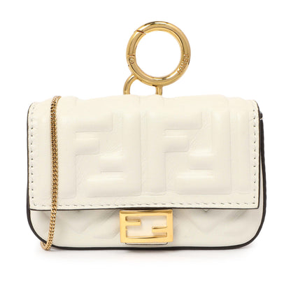 Exclusive Fendi White Nappa Matisse FF Embossed Nano Baguette Charm — Front View