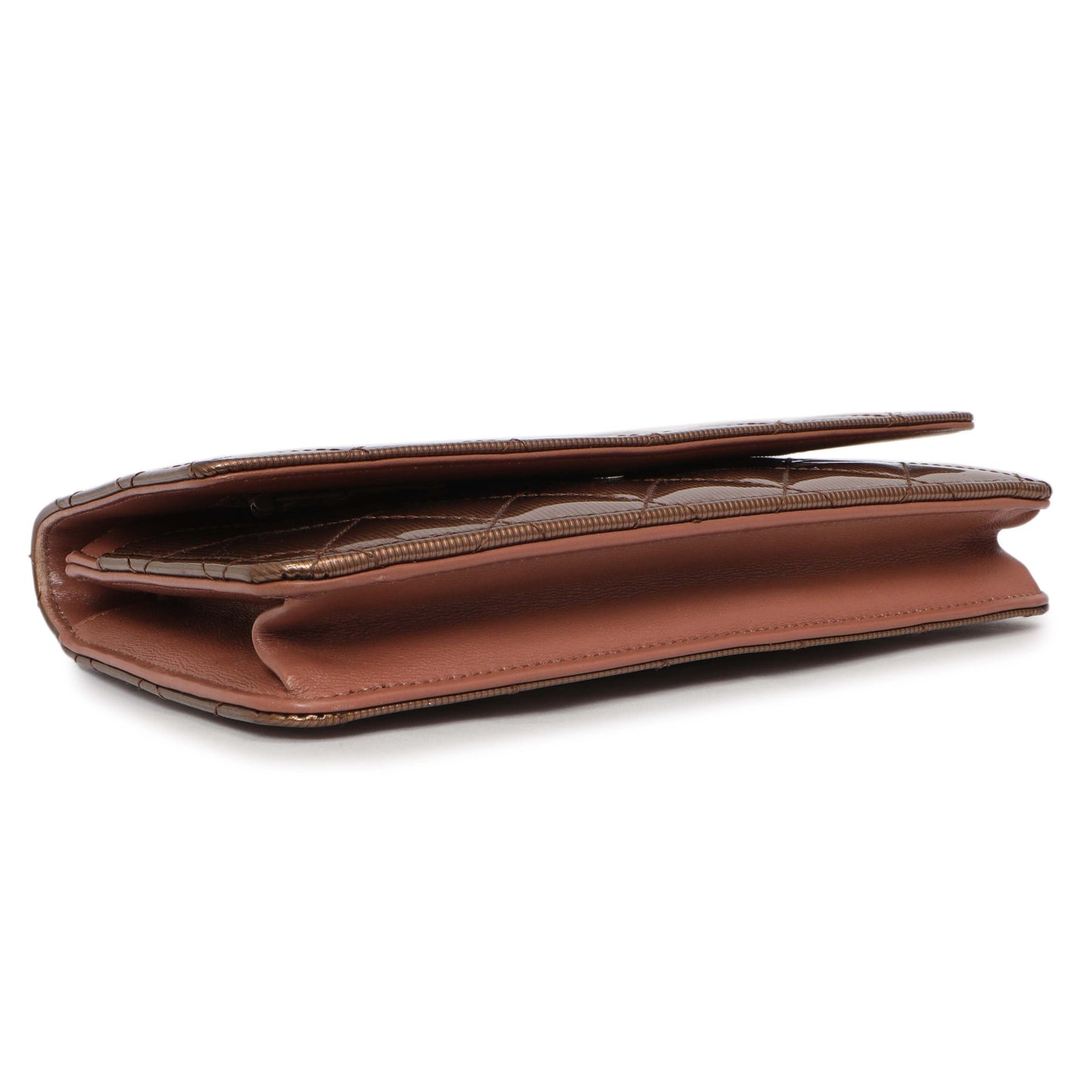Exclusive Chanel Bronze Striated Quilted Patent Wallet on Chain — Back View
